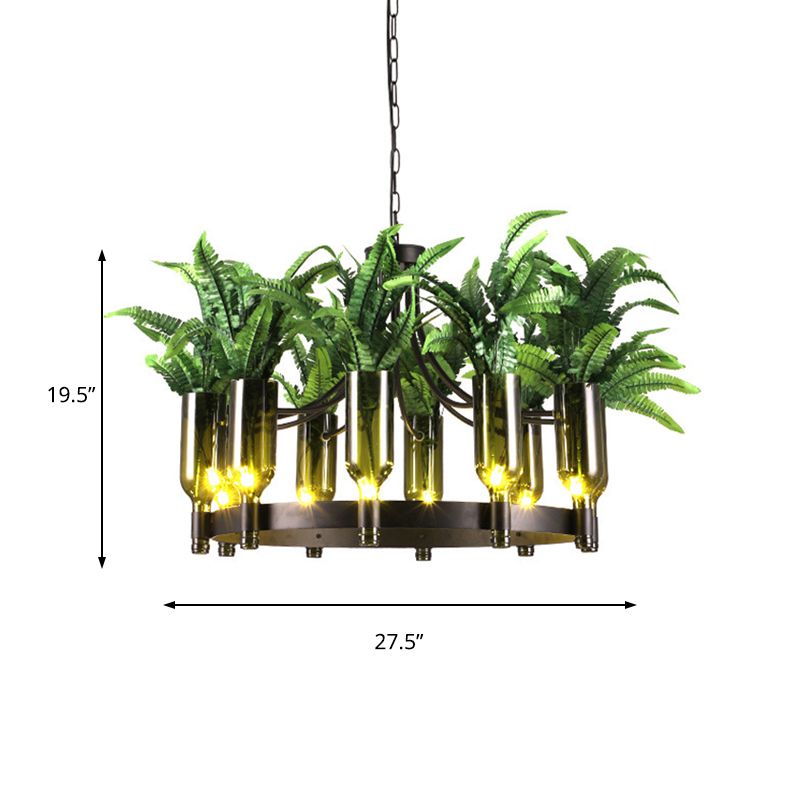 Round restaurant lampe de plafond métal industriel 10 têtes Green Chandelier Lightture avec déco de plante