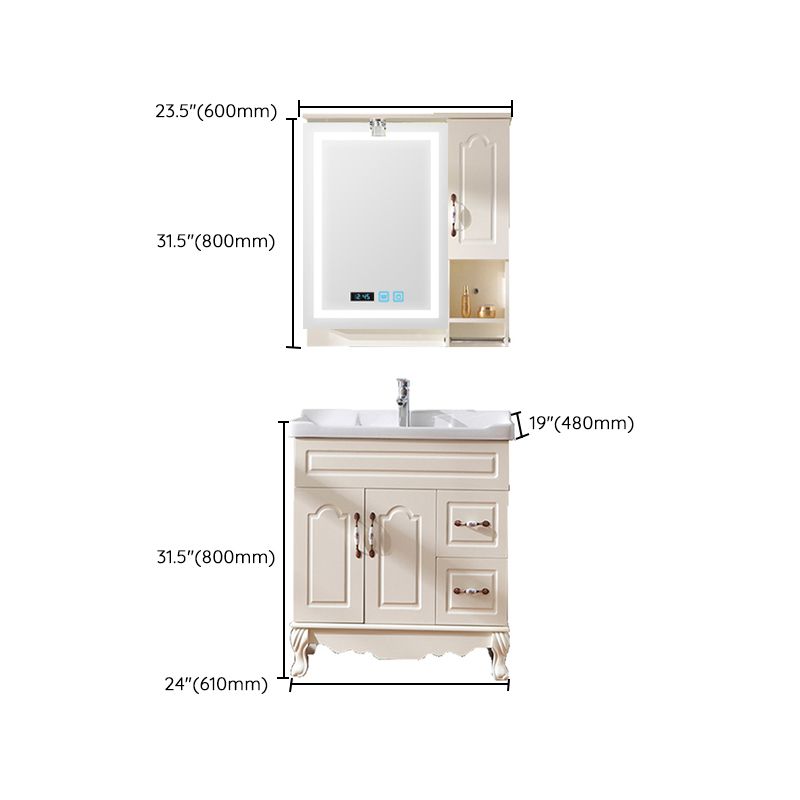 Freestanding Bathroom Vanity Single Sink White Mirror 2 Doors Vanity with Drawers