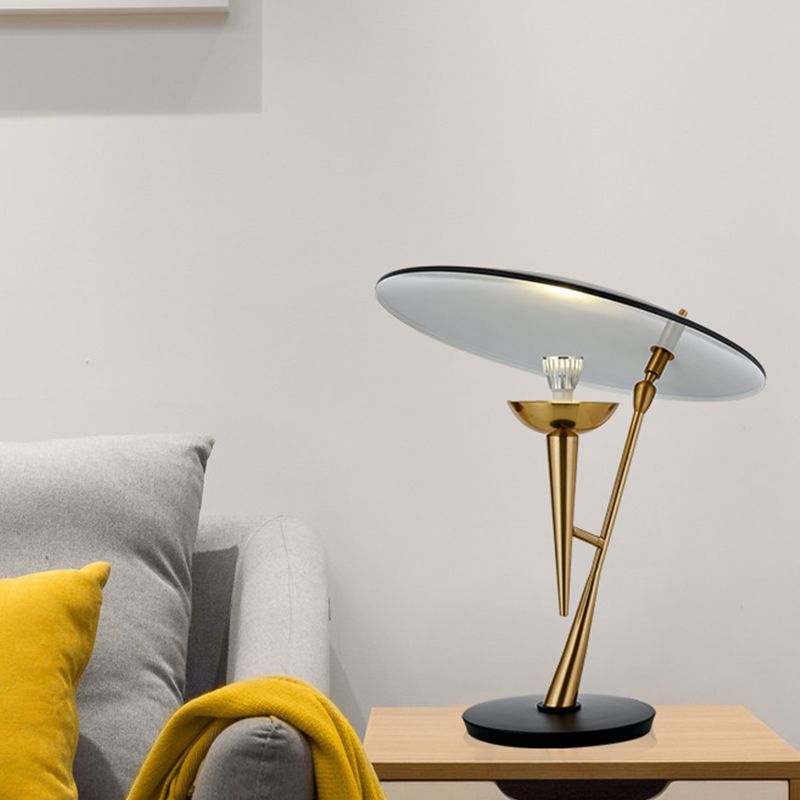 Metal Saucer Task Lighting Contemporary 1 Bulb Night Table Lamp in Black and Gold