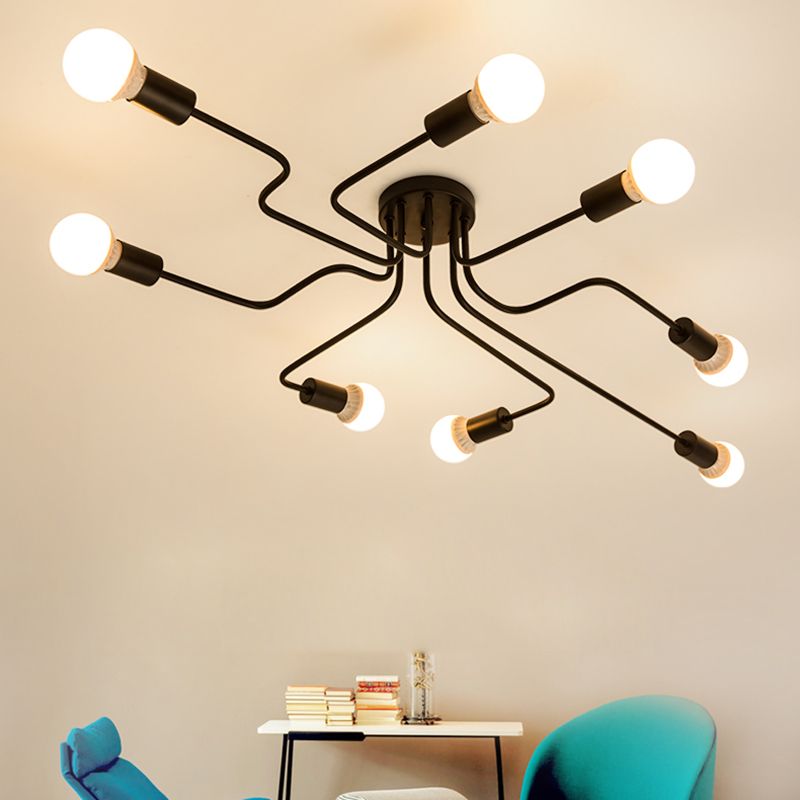 Open Bulbs Design Modern Flush Mount Black Semi Flush Ceiling Light for Living Room