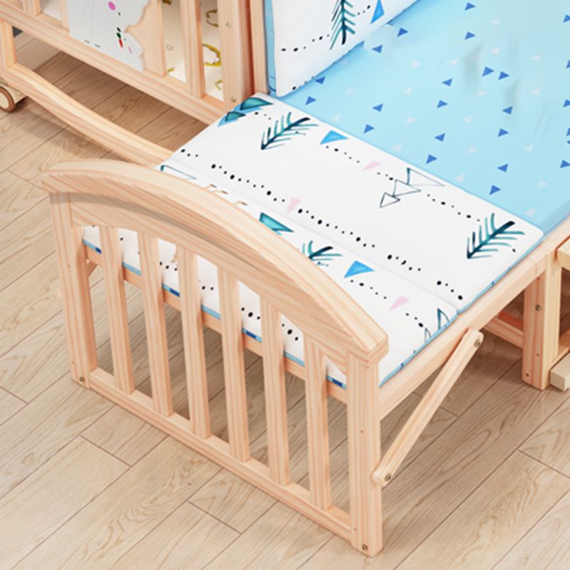 Farmhouse Arched Nursery Crib Under Crib Storage Baby Crib with Wheels