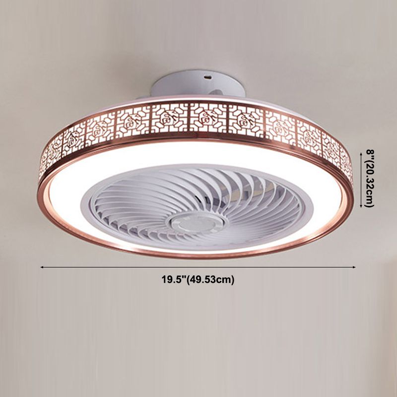 Drum Metallic LED Ceiling Fan Fixture Modern Style Semi Flush Mount Light for Dining Room