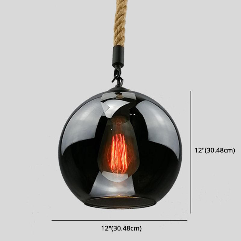 Rustiek Globe Glass Schaduw Hangende licht Vintage industrieel henneptouw Hanglamp voor Foyer Kitchen Restaurant