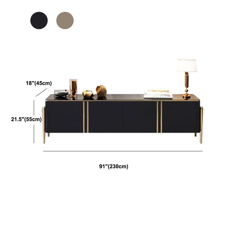 Modern Glam TV Stand, Enclosed Storage TV Console in Black/ Gold