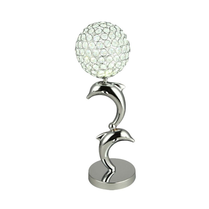 Crystal Chrome Table Light Dolphin and Globe LED Simple Nightstand Lamp for Study Room