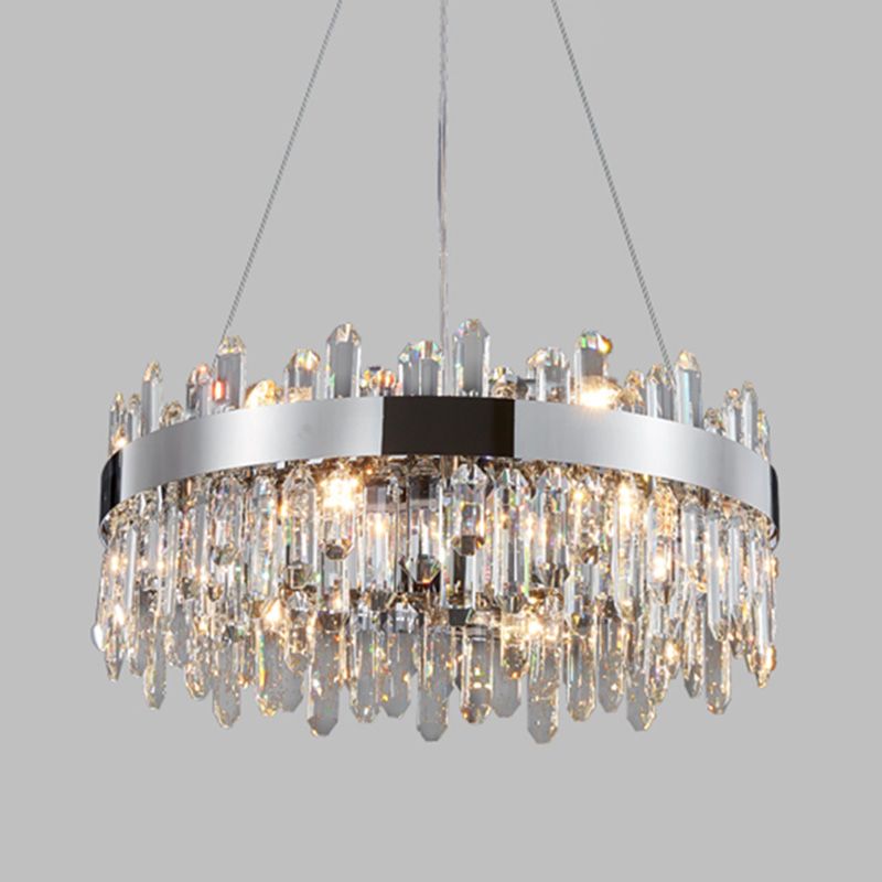 Wheel Shape Chandelier Light Modern Crystal 1-Light Chandelier Lighting Fixture in Silver