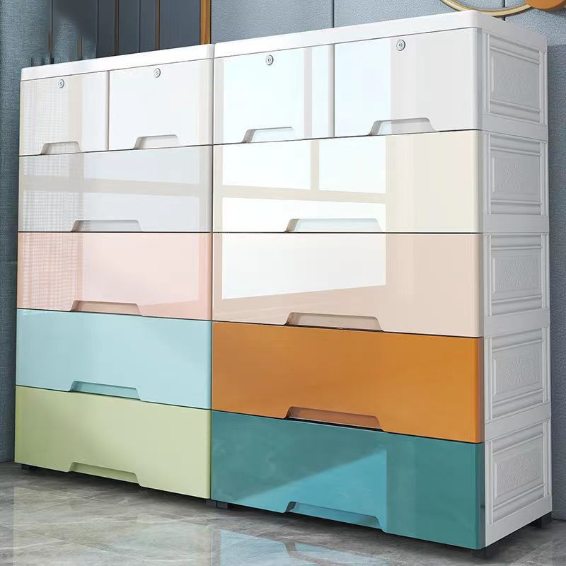 Contemporary Vertical Kids Dressers Plastic Nursery Dresser with Drawers for Home