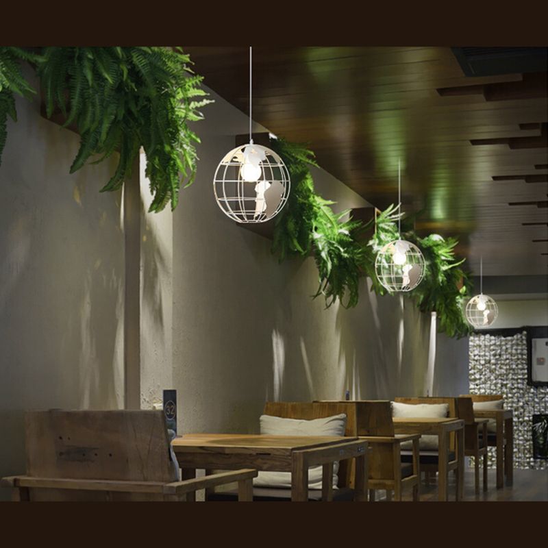 Cage Globe Restaurant Pendant Light Industrial-Style Metal Hanging Pendant Light