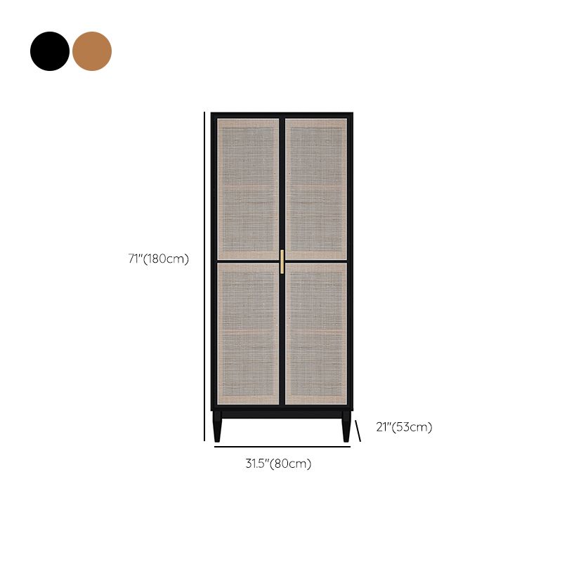 Pine Solid Wood Wardrobe Armoire Rattan Doors Kid's Wardrobe with Legs