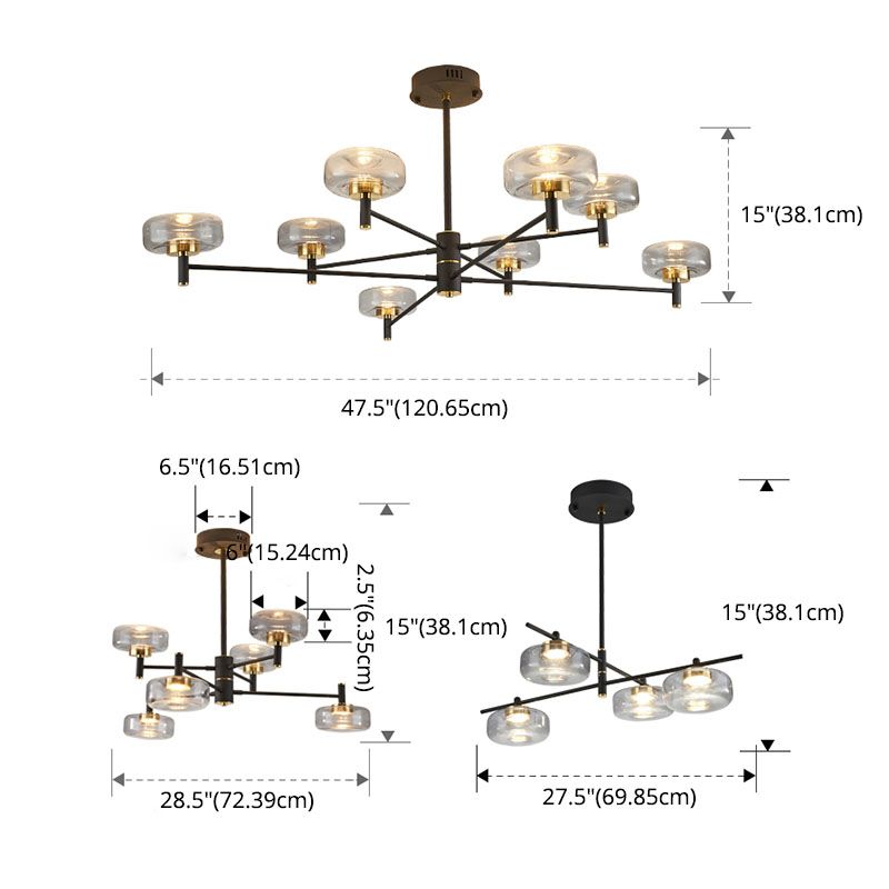 Luminaires de lustre noire moderne Spoutnik Lampe à suspension en aluminium pour le salon