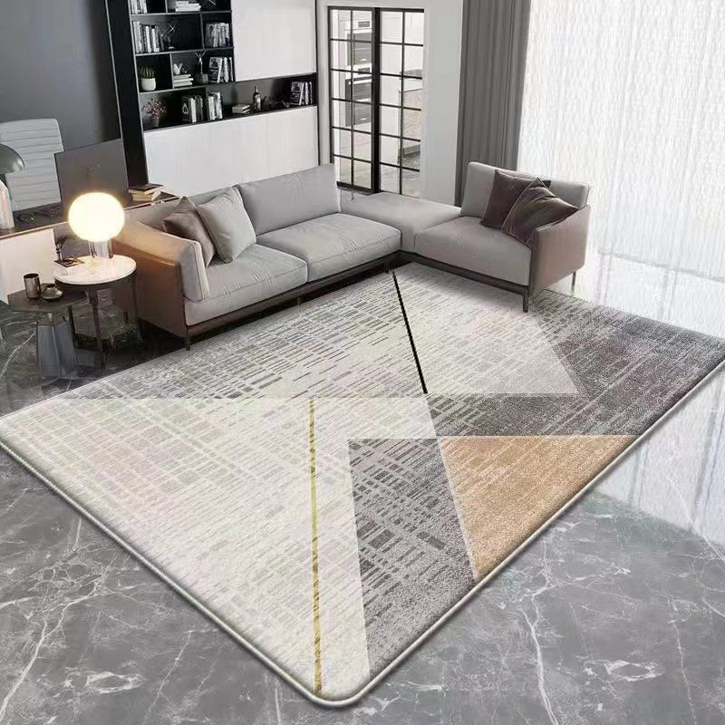 Dark Beige Modern Rug Polyester Geometric Rug Washable Rug for Drawing Room