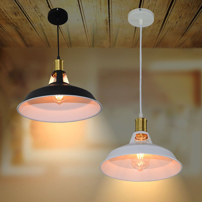 Round Dining Room Suspension Lamp Industrial Metal 1-Light hanger verlichtingsarmatuur