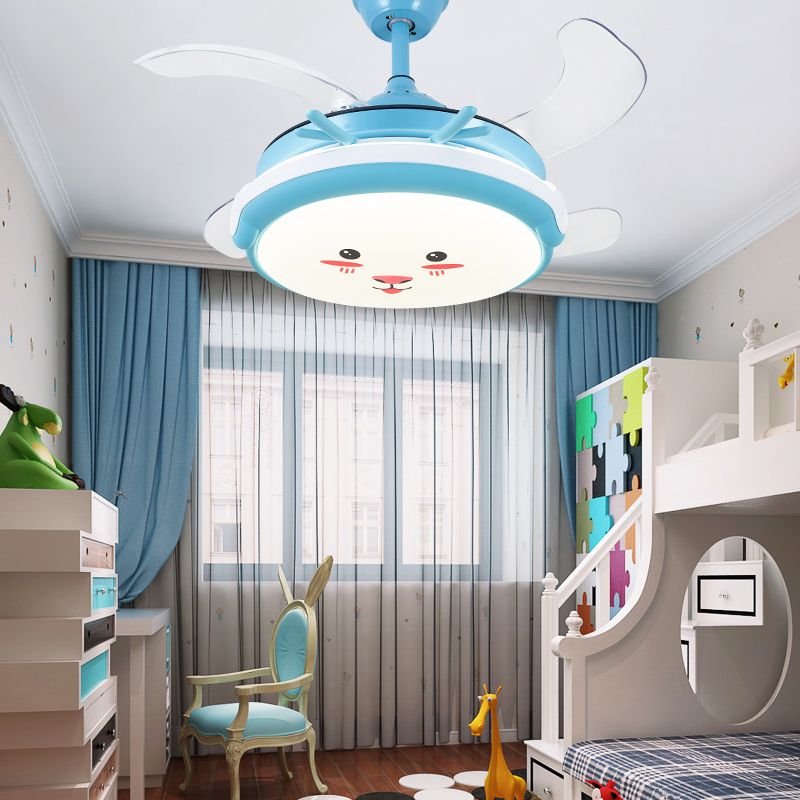 Cartoon Children Bedroom Hanging Fan Light Fixture Animal LED Semi Flush Ceiling Light