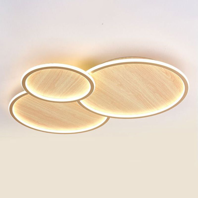 Circle Modern Style Flush Mount Wood 3-Light Ceiling Light for Living Room