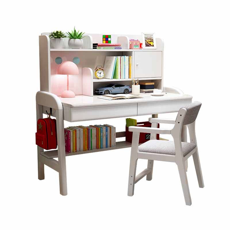 Wooden Children's Desk Adjustable Desk with Chair Set with Storage Shelves