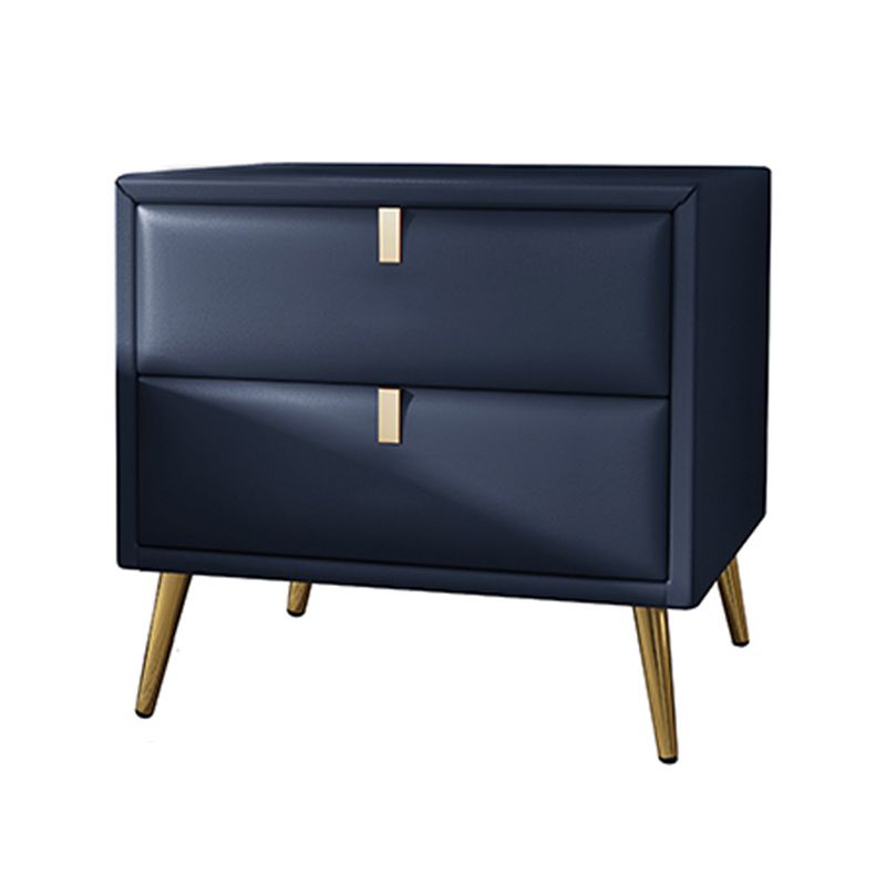 19'' Tall Glam Bedside Cabinet 2-Drawer Solid Wood Faux Leather Legs Included Nightstand