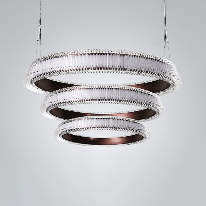 Contemporary 1/2/3-Light Ceiling Pendant Light with Crystal Shade Brown Ring LED Chandelier Lamp for Dining Room