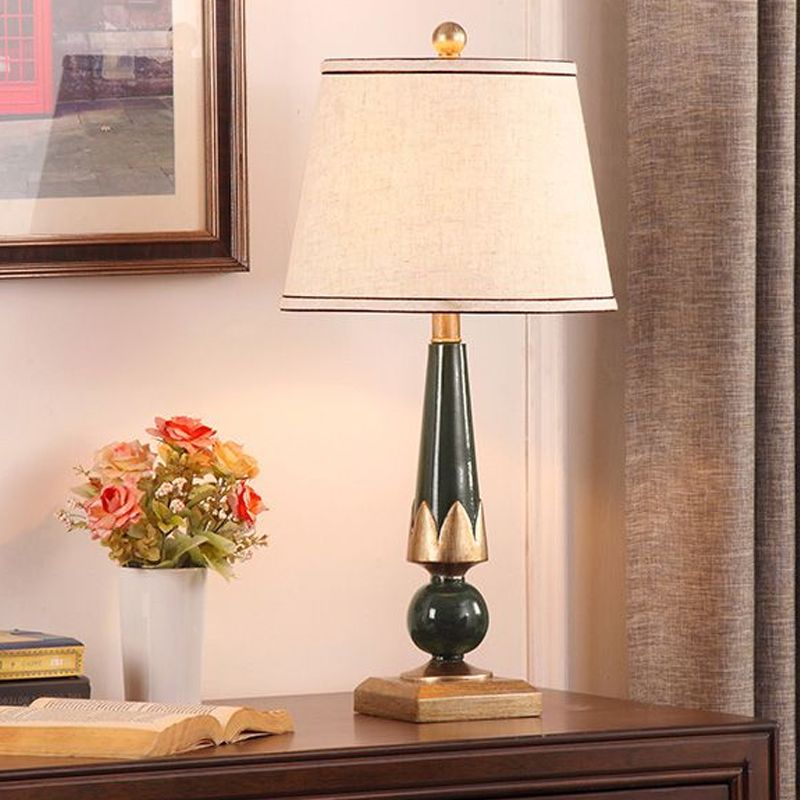 Minimalist Tapered Drum Night Lamp 1-Light Fabric Table Lighting in Green/Coffee for Bedside