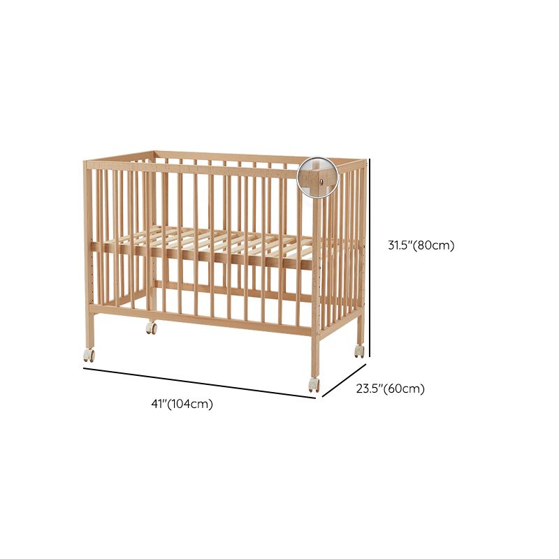 Farmhouse / Country Beech with Guardrail Light Wood with Adjustable Height Baby Crib