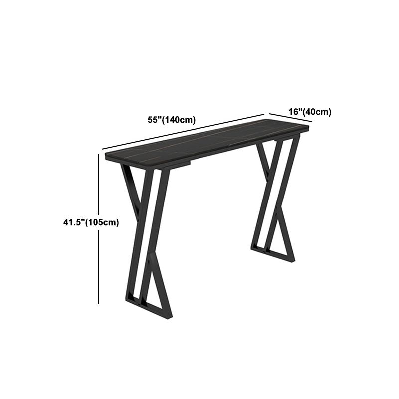 Stone Bar Dining Table Glam Rectangle Bar Table with Double Pedestal for Living Room