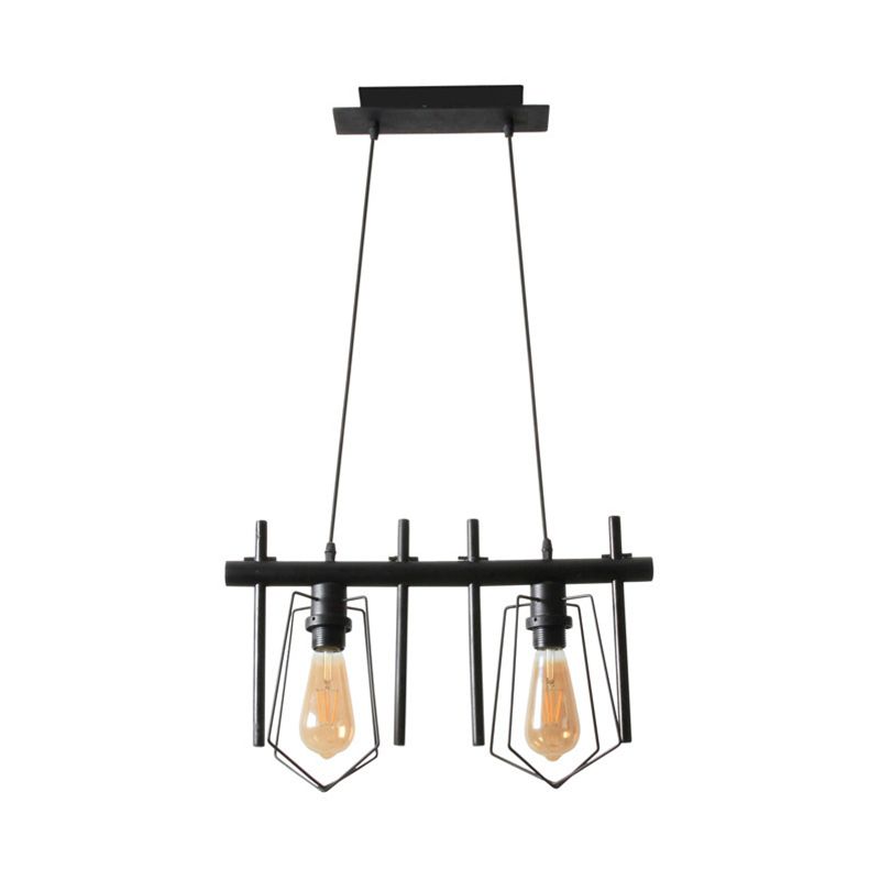 1/2/3-Bulb Caged Pendant Light Vintage Stylish Black Metal Hanging Light Fixture with Cord for Dining Table