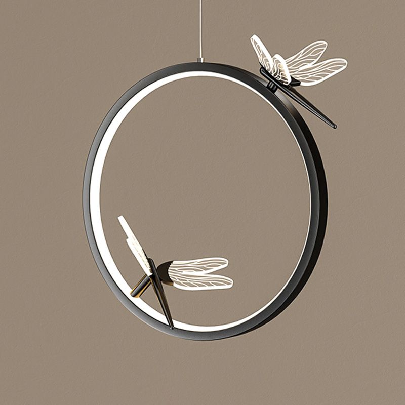 Ring and Dragonfly LED Pendant Artistic Simple Acrylic Bedside Hanging Light Fixture