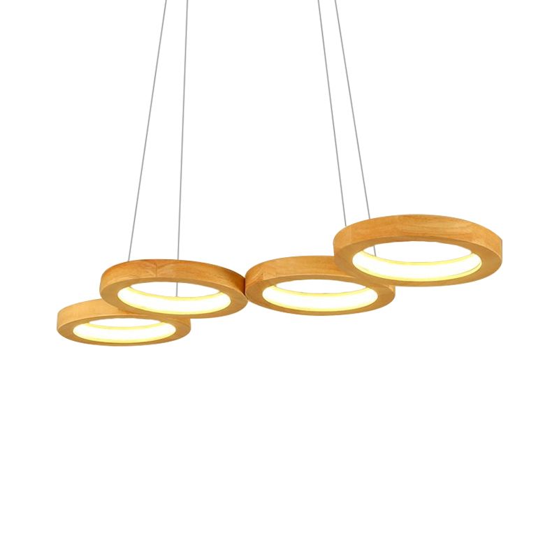 4/5 lichten eetkamer kroonluchter met orbiculaire houten schaduw modernistisch beige led hangend hanglamp in warm licht