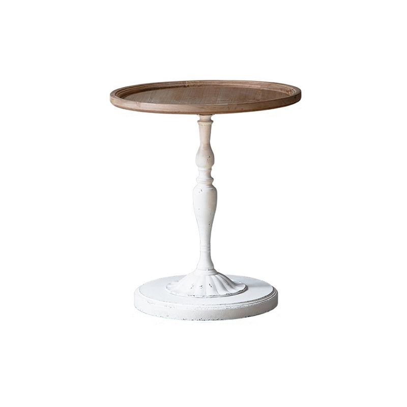 Pedestal Side Table Wood Round Side End Table- Distressed Surface Treatment