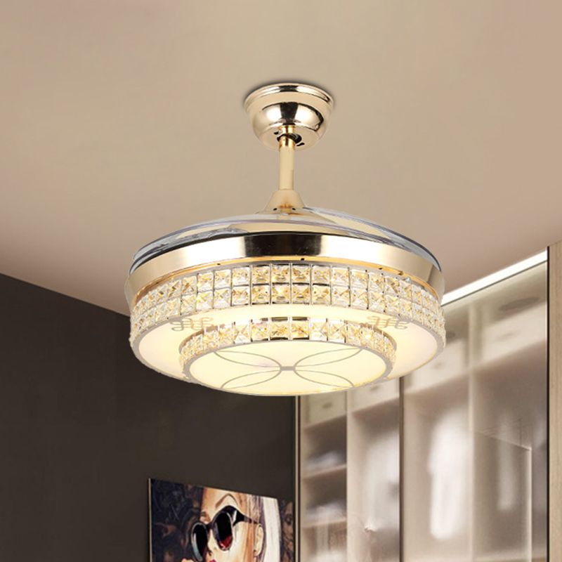 19.5" Wide Gold LED Ceiling Fan Light Modern Crystal Encrusted Tiers Semi Flush Light Fixture with 3 Blades