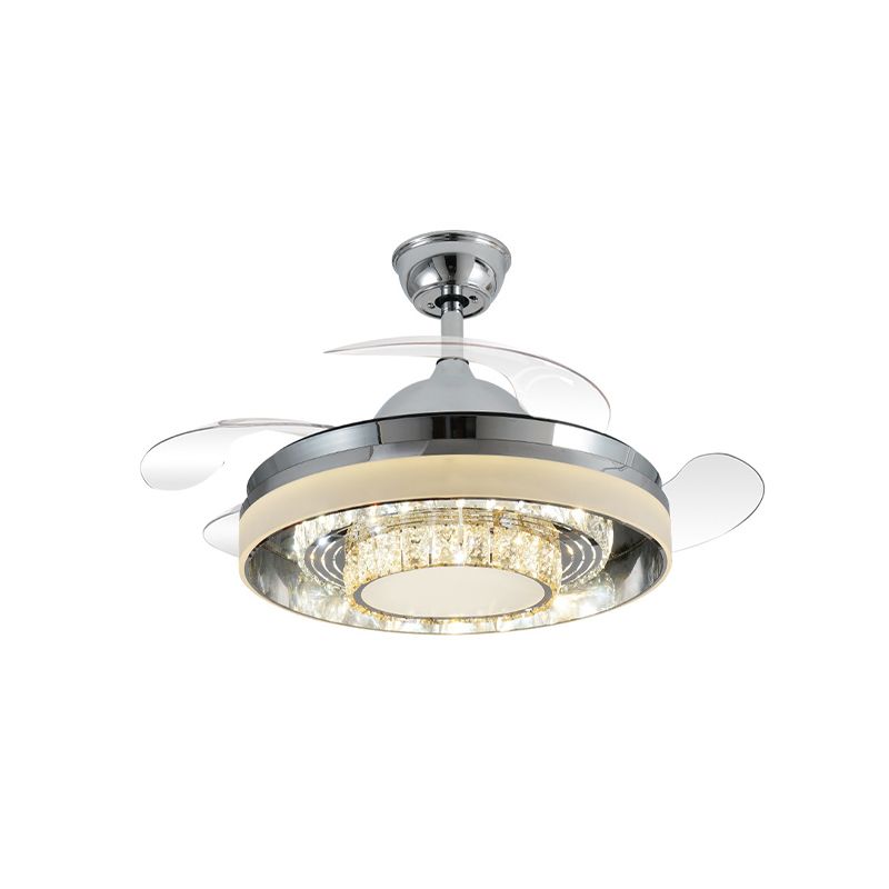 Crystal Chrome ventilatorverlichting Ronde Modern 42 "brede LED Semi Flush plafondlamp met 4 messen