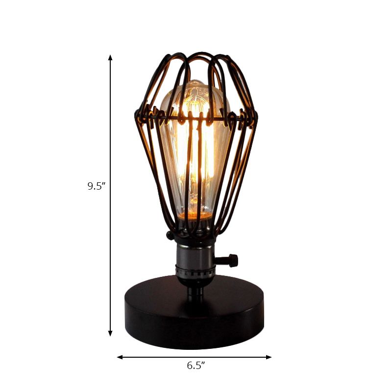 Wrought Iron Black Table Lighting Wire Frame 1 Light Industrial Style Table Lamp with Petal Design