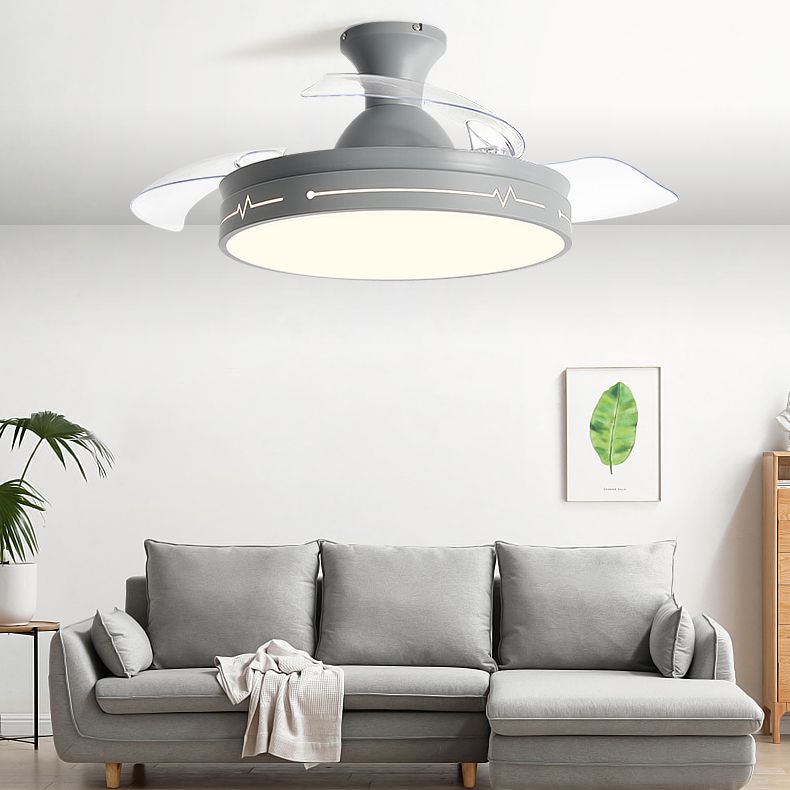 Round Shape Metal Ceiling Fan Lighting Kids Style Single Light Ceiling Fan Lamp