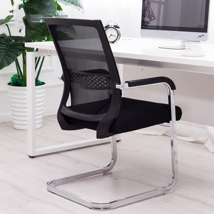 Black Modern Office Chair No Wheels Fixed Arms Upholstered No Distressing Desk Chair