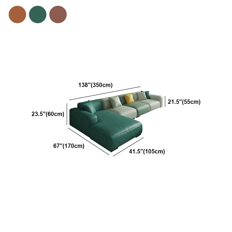 Modern Loose Back Sofa & Chaise 137.8"L*66.93"W*23.62"H Faux Leather Recessed Arm Sofa