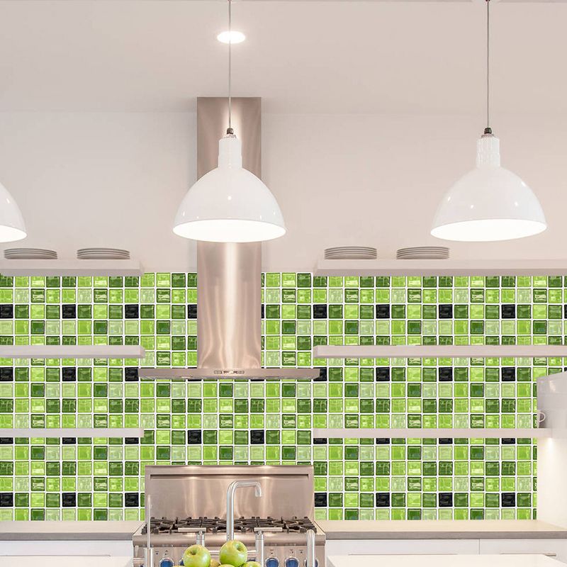 Green Checkered Wallpaper Panels Mosaics Tile Modern Peel and Stick Wall Decor for Kitchen