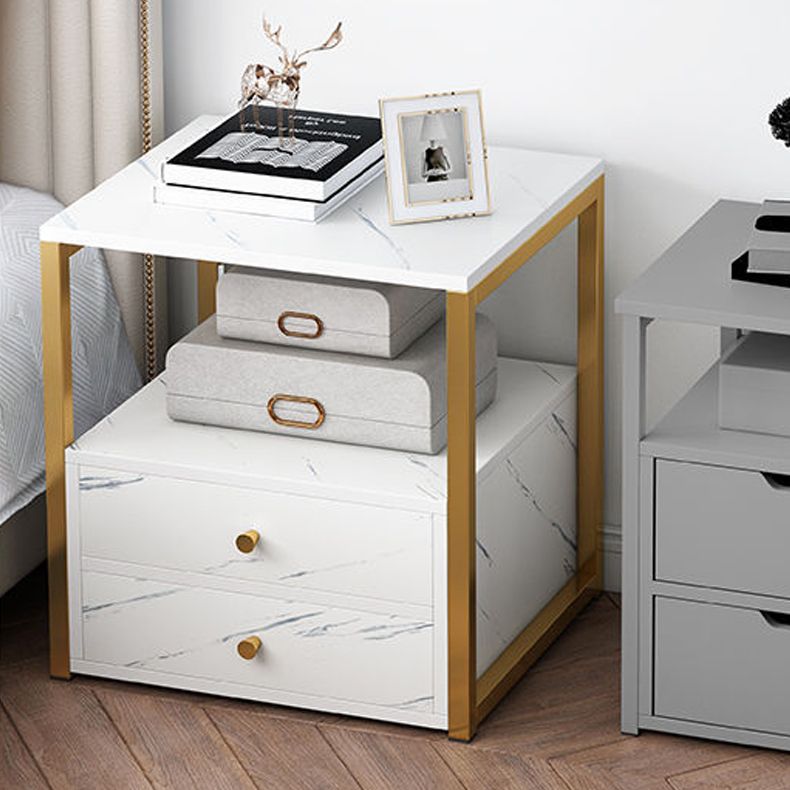 Wooden and Metal Bedside Cabinet Modern Minimalist Bedside Table with Drawers