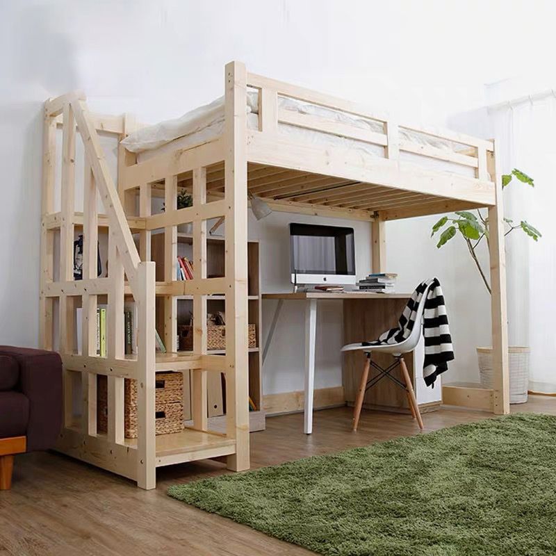 No Theme Scandinavian Loft Bed Solid Wood Gender Neutral Kids Bed