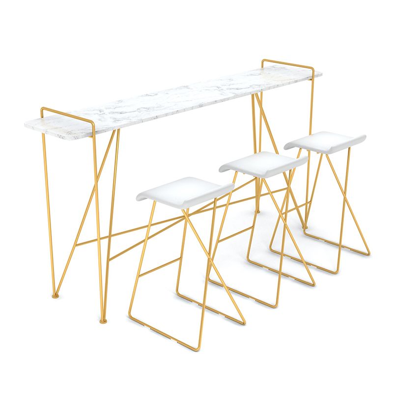 Glam Pub Table with Metal Frame Rectangle Marble Top Bar Table