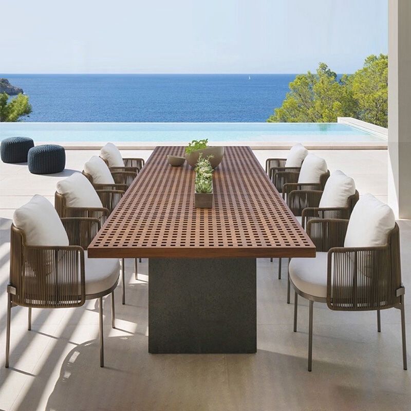 29"H Contemporary Patio Table Solid Wood Teak Brown Dining Table