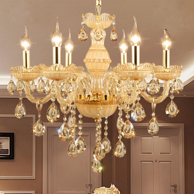 Crystal Hanging Chandelier Candle Shape Chandelier Lighting for Living Room