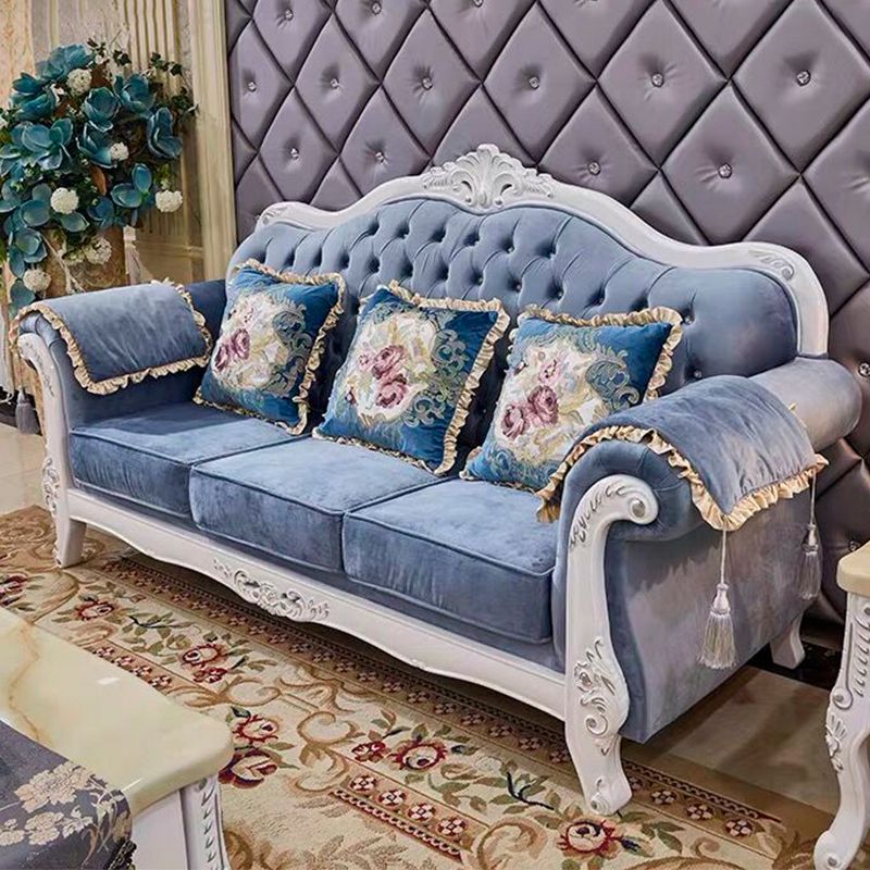 Velvet Rolled Arm Standard Sofa Couch with Pillows for Three People