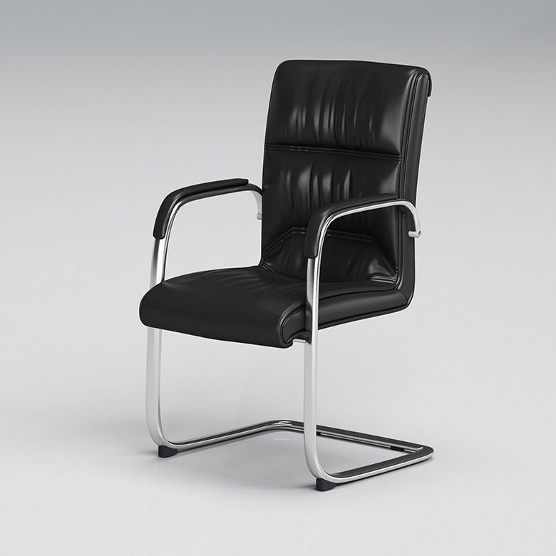 Contemporary Desk Chair Black Leather No Wheels Office Chair