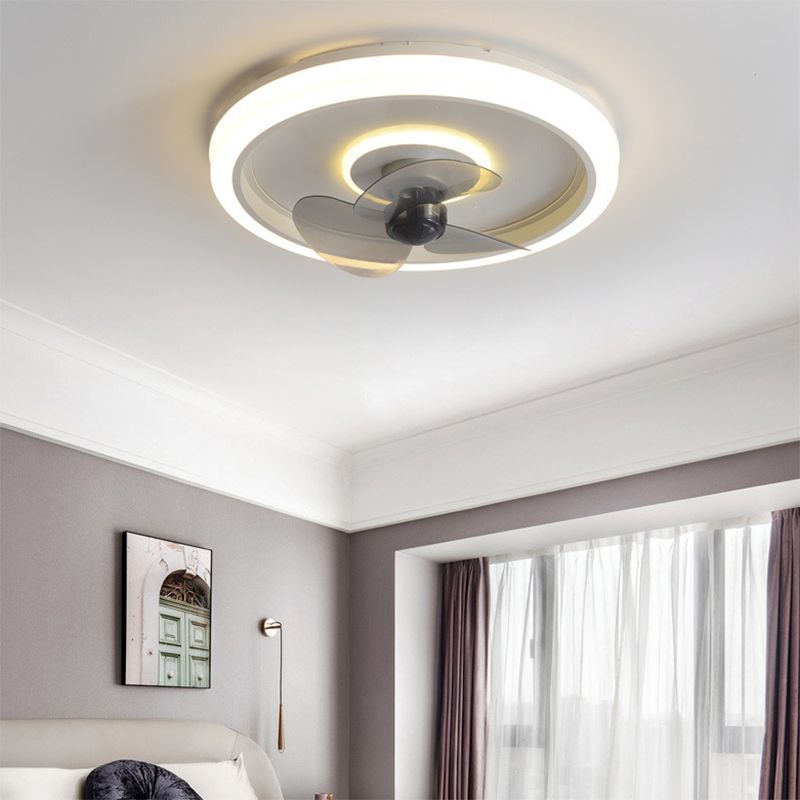 Round Shape Metal Ceiling Fan Modern Style 2 Lights Ceiling Fan Lamp