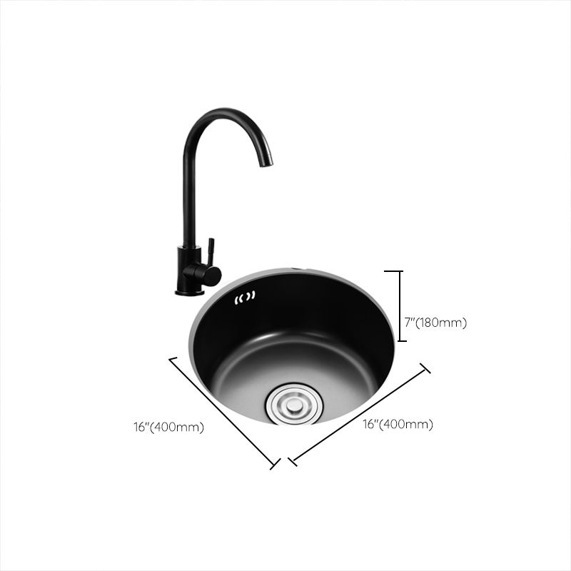 Single Bowl Kitchen Sink Round Stainless Steel Sink with Drain Strainer Kit