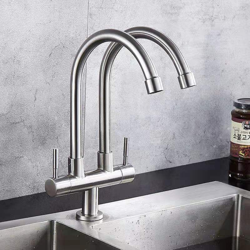 Double Handle Kitchen Faucet  2-Function Faucet with Deck Plate