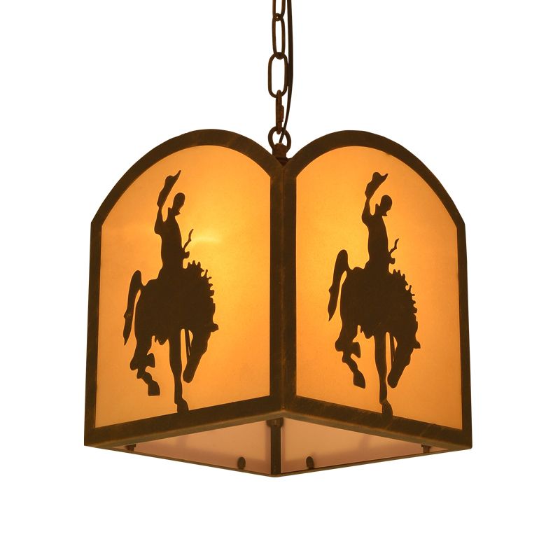 Lumière à pendentif simple rustique avec tissu à abat-jour carré et plafond en métal lampe à suspension en marron