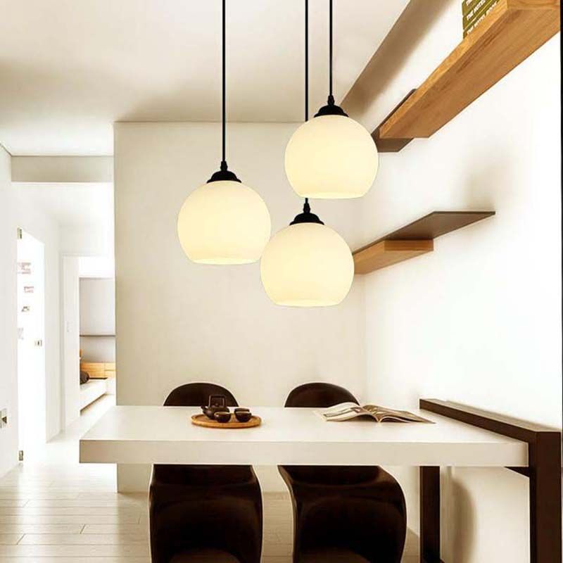 Black Orb Pendant Ceiling Light Farmhouse White Glass 1 Light Dining Room Hanging Lamp