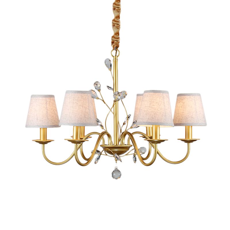 Flared Pendant Chandelier Contemporary Fabric Shaded 6/8 Lights Brass Ceiling Light Fixture with Crystal Accents