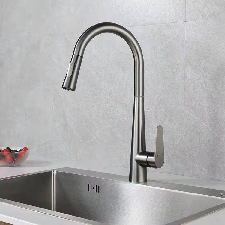 Modern Retractable Kitchen Faucet Stainless Steel 1-Handle High Arc Kitchen Faucet