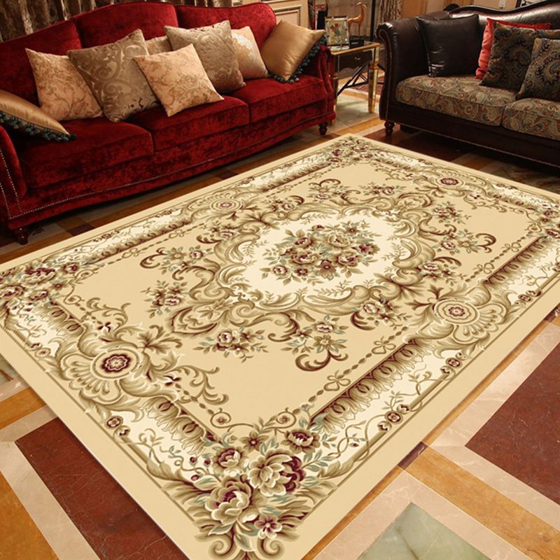 Multi-Colored Parlor Rug Nostalgia Flower Printed Area Carpet Synthetics Non-Slip Backing Washable Rug